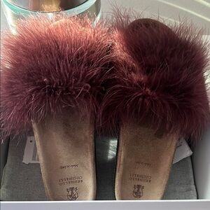 Brunello Cucinelli Women's Burgundy Fur Slides
